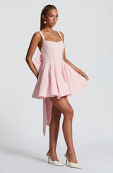 kristin back bow embellished Mini Dress in Blush