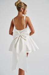 kristin back bow embellished Mini Dress in Ivory
