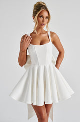 kristin back bow embellished Mini Dress in Ivory