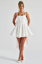 kristin back bow embellished Mini Dress in Ivory