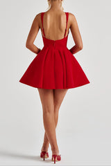 kristin back bow embellished Mini Dress in Red
