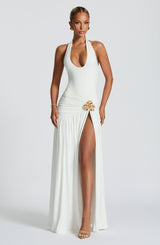 Saira pleated high slit Maxi Skirt - White