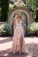 yvonne rhinestone embellished print layer maxi Dress in Peach