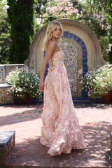 yvonne rhinestone embellished print layer maxi Dress in Peach