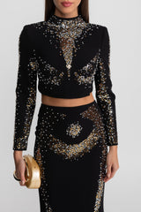 rosalind Embellished Co-Ord Set with Silver and Gold Sequin Detailing - Black