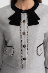 amy Grey Co-Ord Set with Velvet Bow Collar Detail