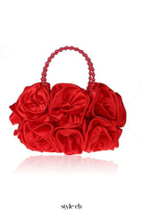 Satin Rosettes Pearl Handbag