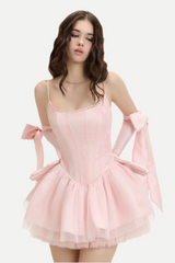 celeste lace bowknot backless mini dress in pink