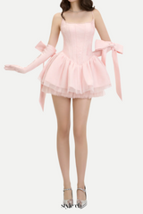 celeste lace bowknot backless mini dress in pink