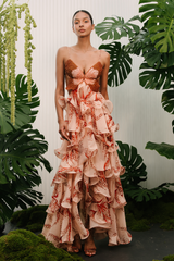 gloria sunset butterfly ruffle layer maxi dress