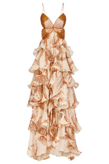 gloria sunset butterfly ruffle layer maxi dress