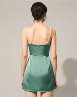 Pearl Strap Satin Mini Dress in green