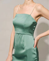 Pearl Strap Satin Mini Dress in green