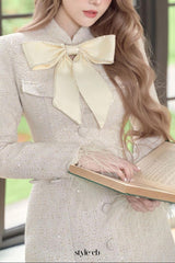 theresa Large bow feather blazer mini dress in white