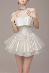 alberta Mesh Tulle strapless Tutu mini dress in apricot