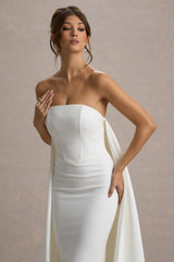 She's Trouble | White Bandeau Maxi Dress With Cape