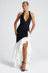 Veronique ruffle hem Maxi Dress in Black