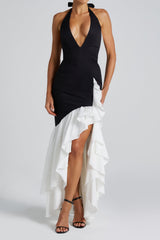 Veronique ruffle hem Maxi Dress in Black