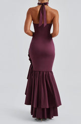 Veronique ruffle hem Maxi Dress in Cherry Lacquer