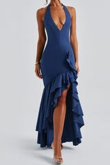 Veronique ruffle hem Maxi Dress in Navy