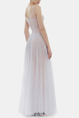 monica violet draped tulle fishbone maxi dress