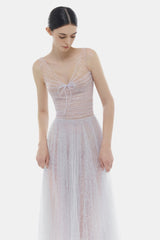 monica violet draped tulle fishbone maxi dress