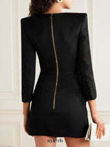 natividad Button-embellished Cotton-twill Mini Dress in black