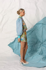 michelle Linen lantern-sleeve shirt shorts set