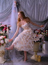 Stereoscopic Flower Rhinestone Chain maxi Dress in white