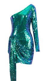 GREEN SEQUIN ONE SHOULDER SEXY DRESS styleofcb