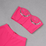 CRYSTAL STITCHED CUTOUT TWO PIECE SET IN PINK DRESS sis label