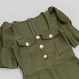 SQUARE COLLAR BUTTON MIDI DRESS IN OLIVE GREEN DRESS sis label