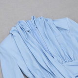 LONG SLEEVES V NECK MIDI DRESS IN BLUE styleofcb