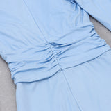 LONG SLEEVES V NECK MIDI DRESS IN BLUE styleofcb