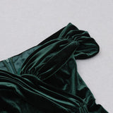 VELVET ONE-LINE SHOULDER HIGH SLIT DRESS IN DARK GREEN styleofcb