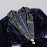 VELVET HOLLOWED OUT V-NECK DRESS IN DARK BLUE styleofcb