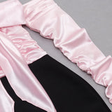 SPLICING ONE LINE SHOULDER LARGE BOW DRESS IN BLACK AND PINK styleofcb