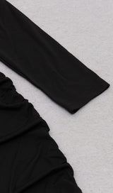 LONG SLEEVED V NECK PLEATED MIDI DRESS IN BLACK DREESES styleofcb