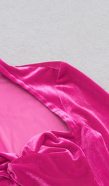 HANGING NECK MESH STITCHED VELVET MINI DRESS IN BARBIE PINK styleofcb