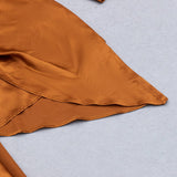 IRREGULAR RUFFLED BUTTOCK WRAP DRESS IN CARAMEL styleofcb
