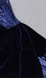VELVET PLEATED SEQUINED MINI DRESS IN NAVY BLUE Dresses styleofcb