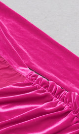 HANGING NECK MESH STITCHED VELVET MINI DRESS IN BARBIE PINK styleofcb