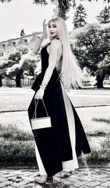 BANDAGE HALTER IRREGULAR MAXI DRESS IN BLACK AND WHITE styleofcb