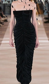 RUCHED STRAPLESS MIDI DRESS IN BLACK styleofcb