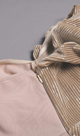 RUCHED STRAPLESS SPLICING MIDI DRESS styleofcb