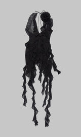 PLUNGING NECKLINE RUFFLE DRESS IN BLACK styleofcb