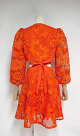 FLORAL TEXTURES CUTOUT MINI DRESS IN NEON ORANGE DRESS STYLE OF CB