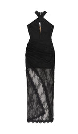 MESH CORSET HALTER MAXI DRESS IN BLACK styleofcb