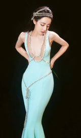 BANDAGE FISHTAIL SLEEVELESS HIGH WAIST MAXI DRESS IN AQUAMARINE styleofcb