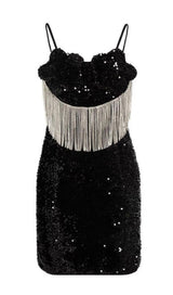 FRINGED SEQUIN MINI DRESS IN BLACK Dresses styleofcb